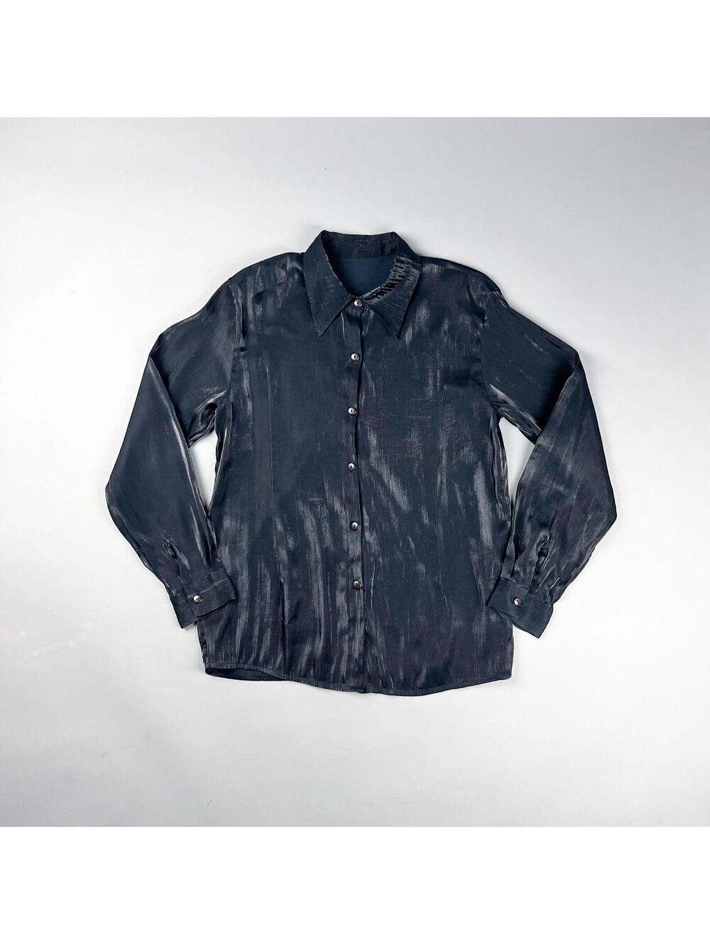 Vintage Black Sheen Long Sleeve Button-Up Shirt